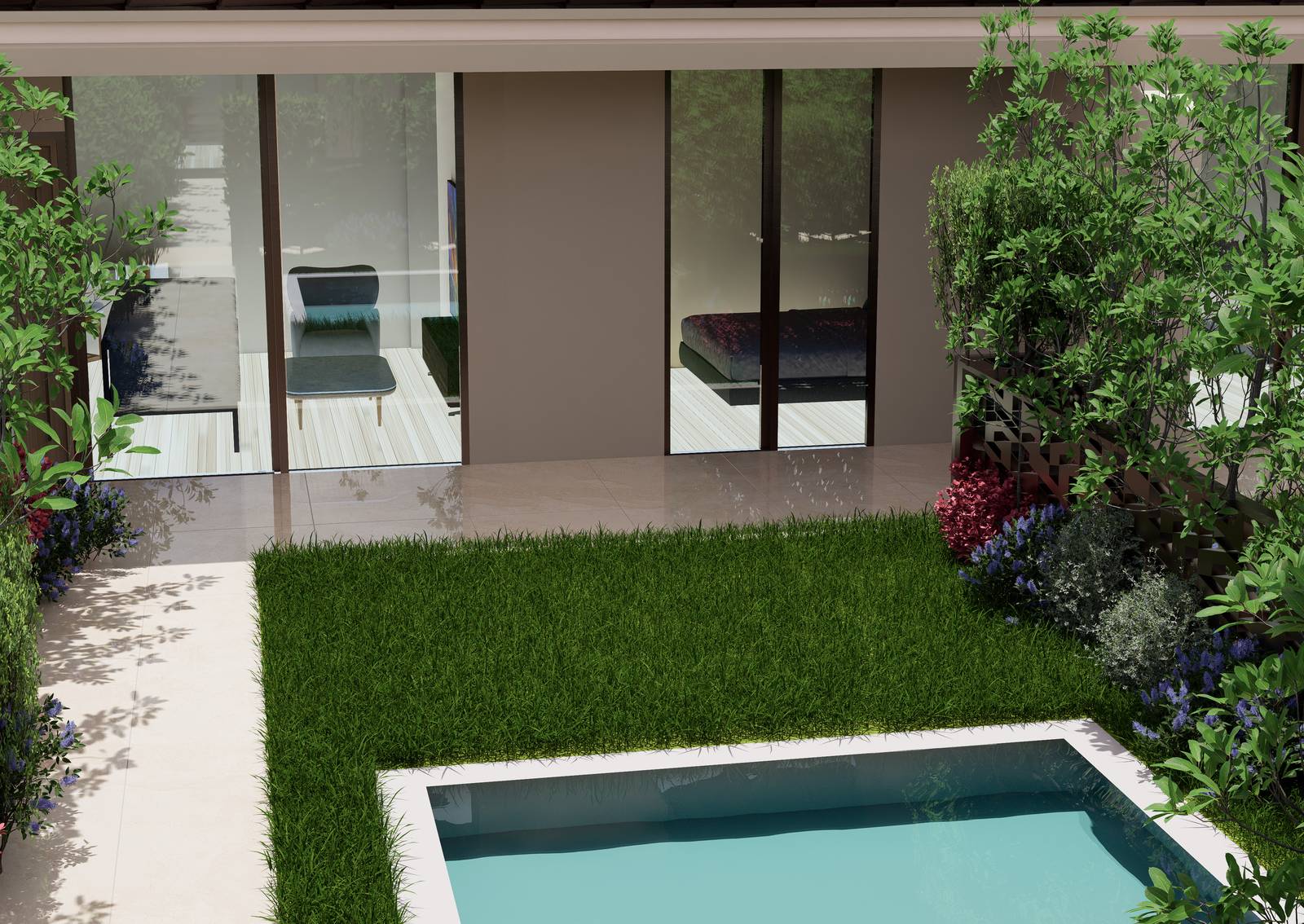 Aerial render of Markopoulo residences with private pools